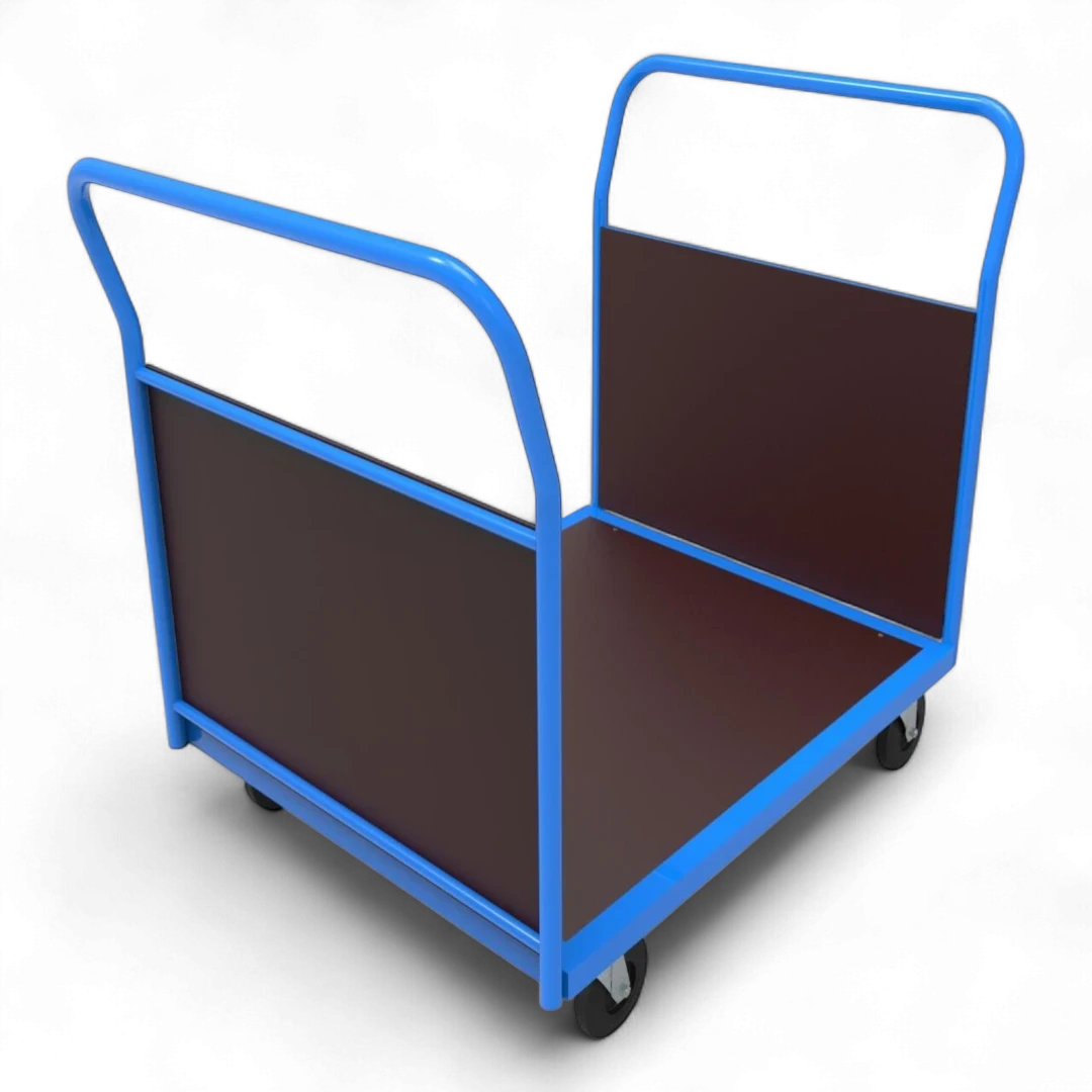 Doppel-Stirnwandwagen mit vorderer und hinterer Siebdruckplatte. Bis 600 kg Traglast. Ideal für Lager und Werkstatt.